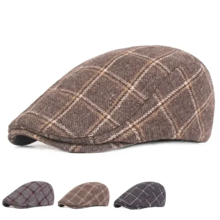 Men's Flat Cap Tweed Cap Red Blue Woolen Print Streetwear Stylish 1920s Fashion Outdoor Daily Going out Lattice Warm 2025