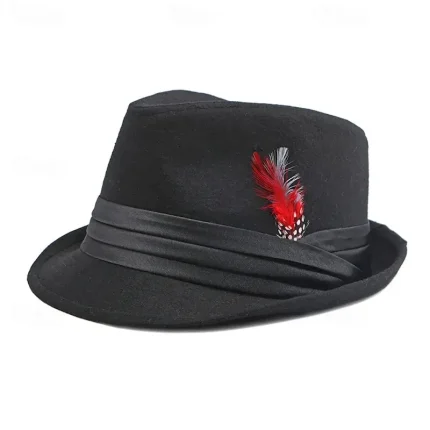 Men's Fedora Hat Oktoberfest Hat Yellow Red Polyester Feather Fashion Casual Street Daily Solid Color Sunscreen Breathable 2025