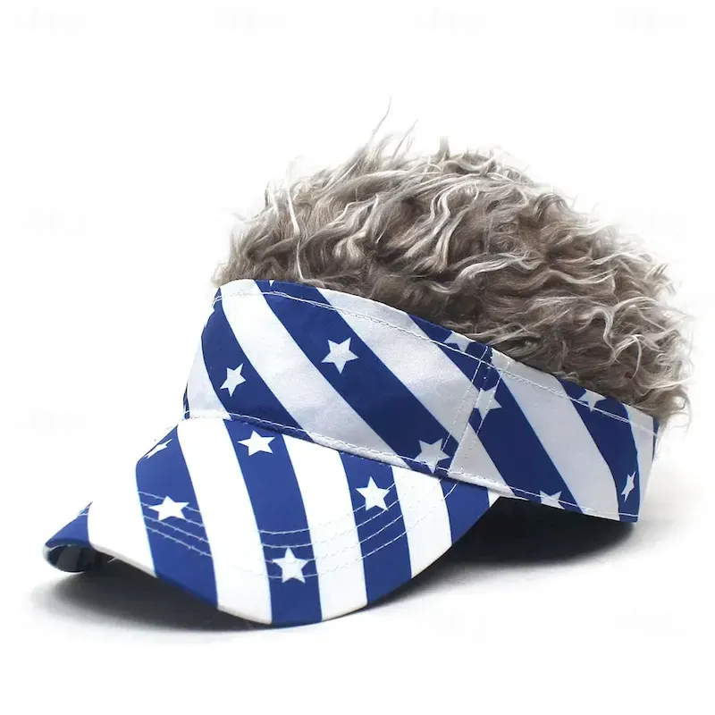 plkjye1749006494100.webp Men's Visor Hat with Spiked Wigs Fake Hair Visor Wig Men Sun Hat Baseball Cap Wig Hat Coffee Gray Polyester / Cotton Blend Print Fashion Casual Daily - Image 1