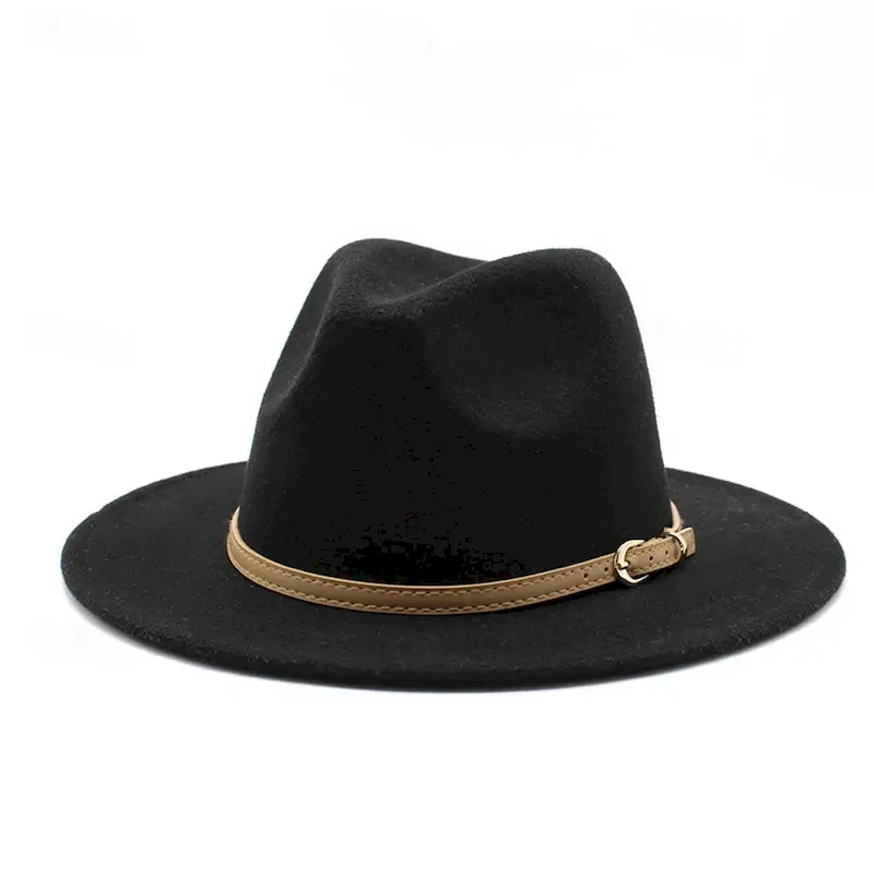 qiaqvg1733898479778.webp Men's Kentucky Derby Hat Sun Hat Cowboy Hat Fedora Trilby Hat Black White Woolen Vintage Style Fashion 18th Century State of Texas Daily Theme Party S - Image 1